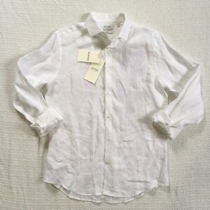 NWT. Slim fit. Murano White Linen Button-Down Shirt with Subtle Embroidery